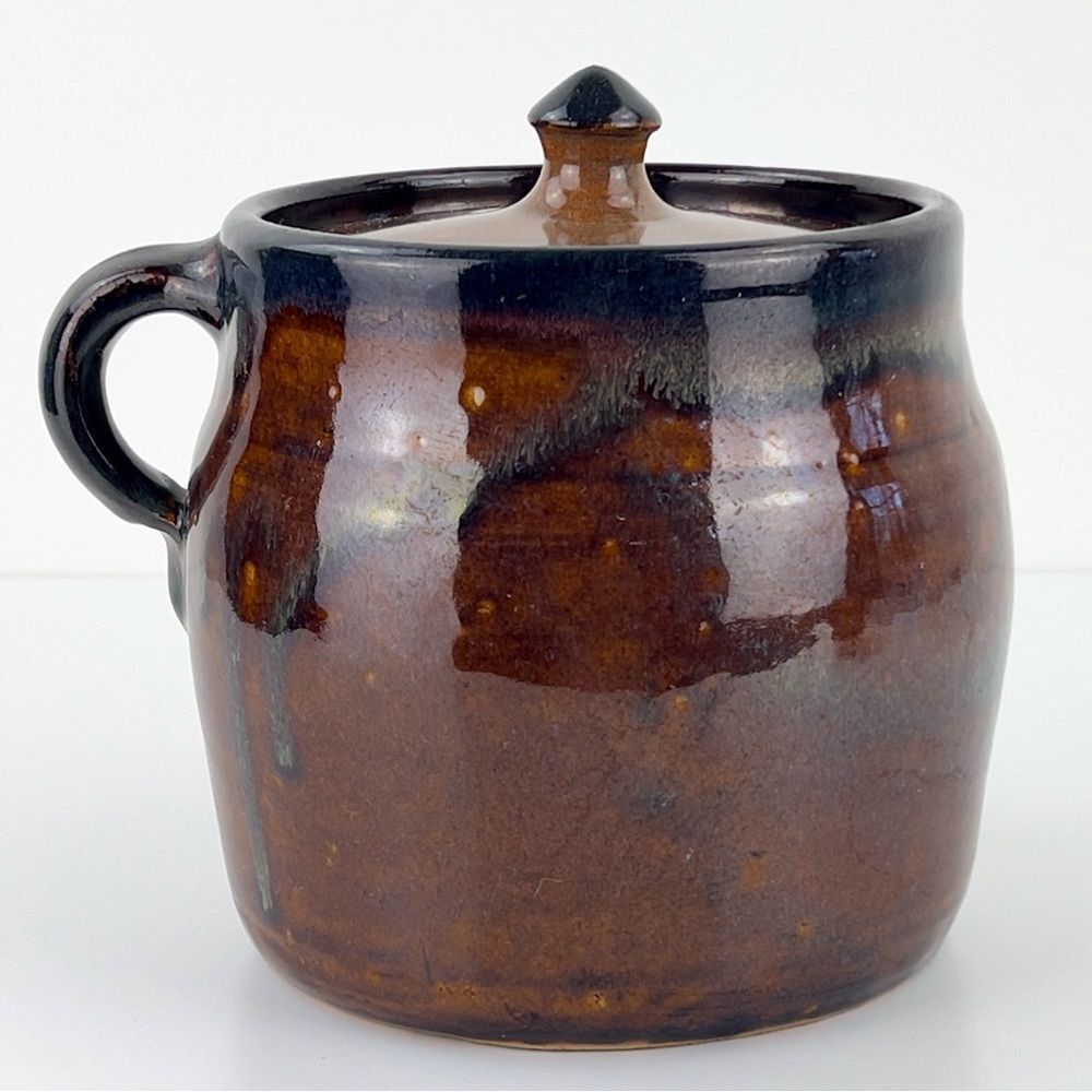 Evans Pottery Handmade Brown Pitcher With Lid 6” Arden